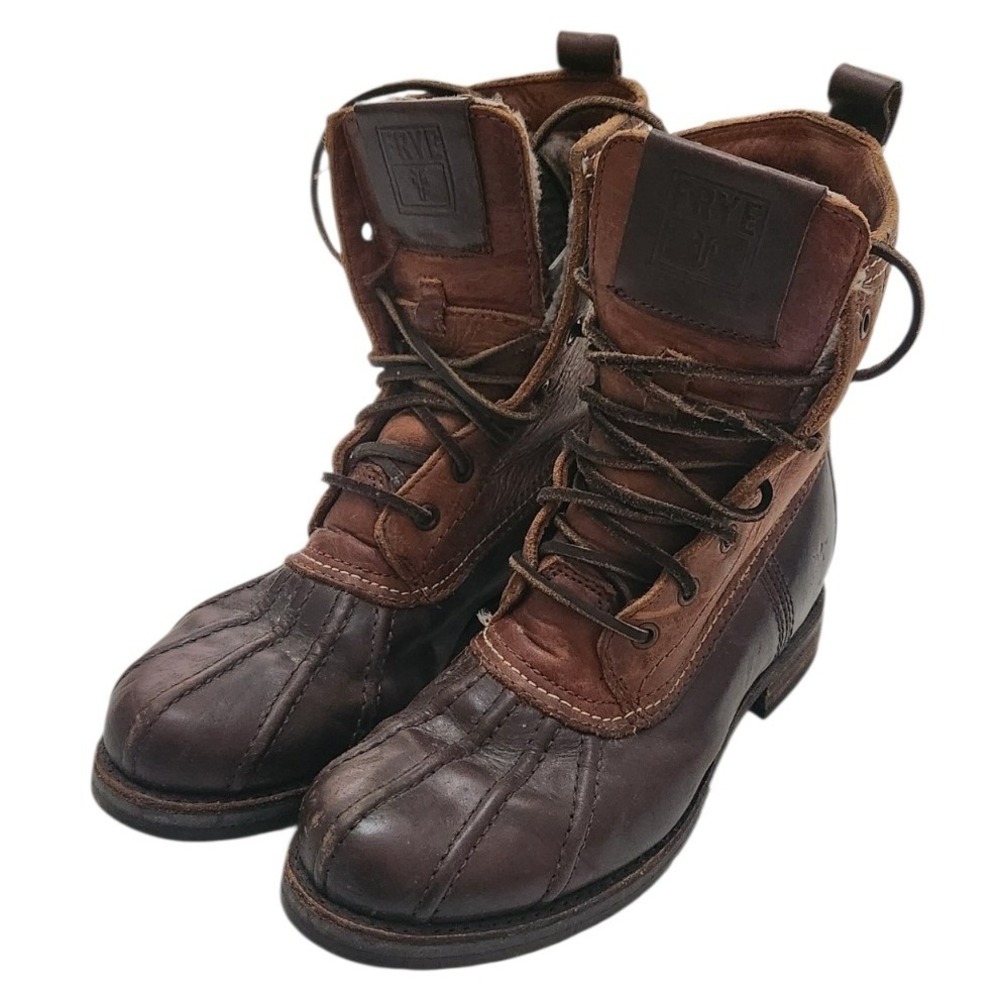 Frye Veronica Duck Boots Brown Leather Shearling Lined Lace Up Womens 7.5